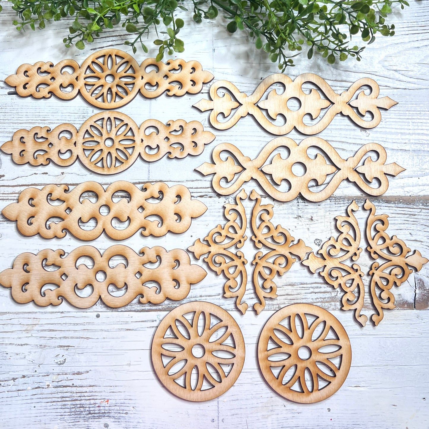 Set of 10 Ornate Wood Embellishments - Free Shipping