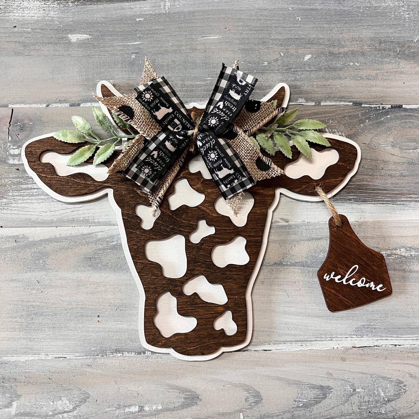 Unfinished Cow Head Cutout with Tag - Free Shipping