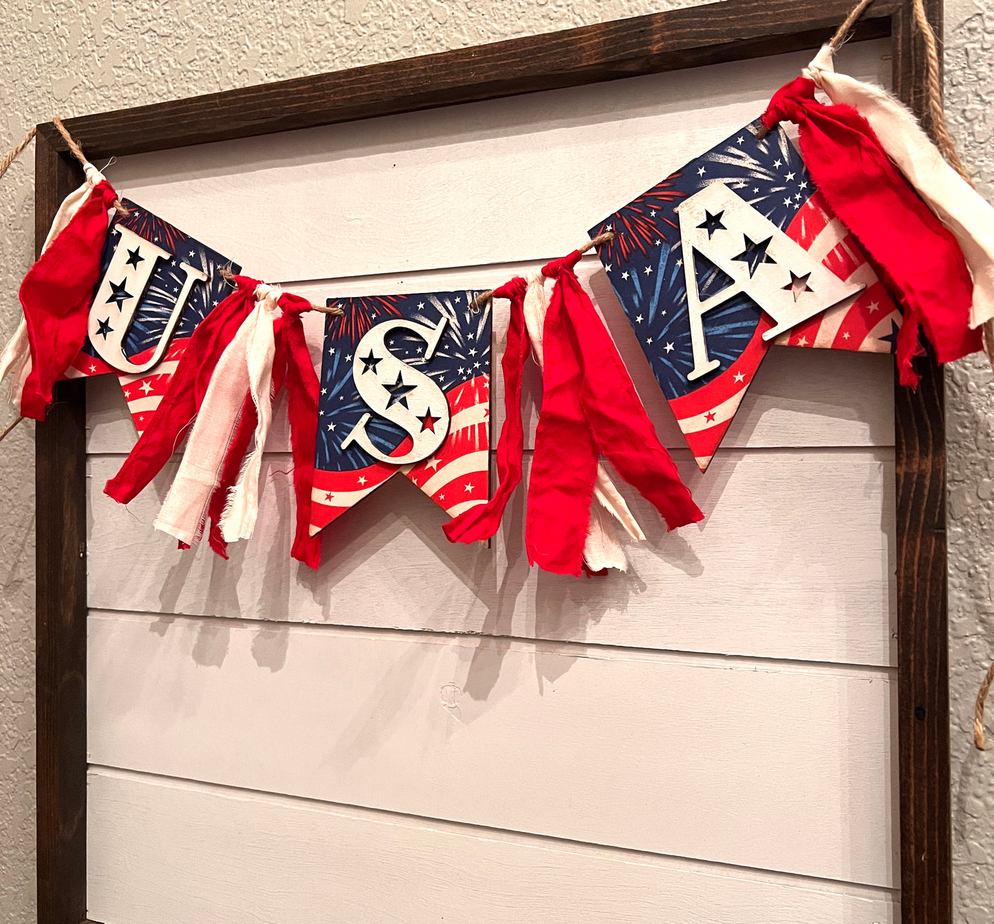 Unfinished Wood Pennant Banner Cutouts with USA - Free Shipping