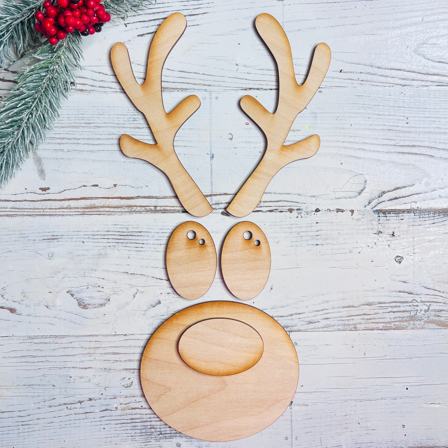 Reindeer Face Wood Cut-Out (Set of 3) - Free Shipping