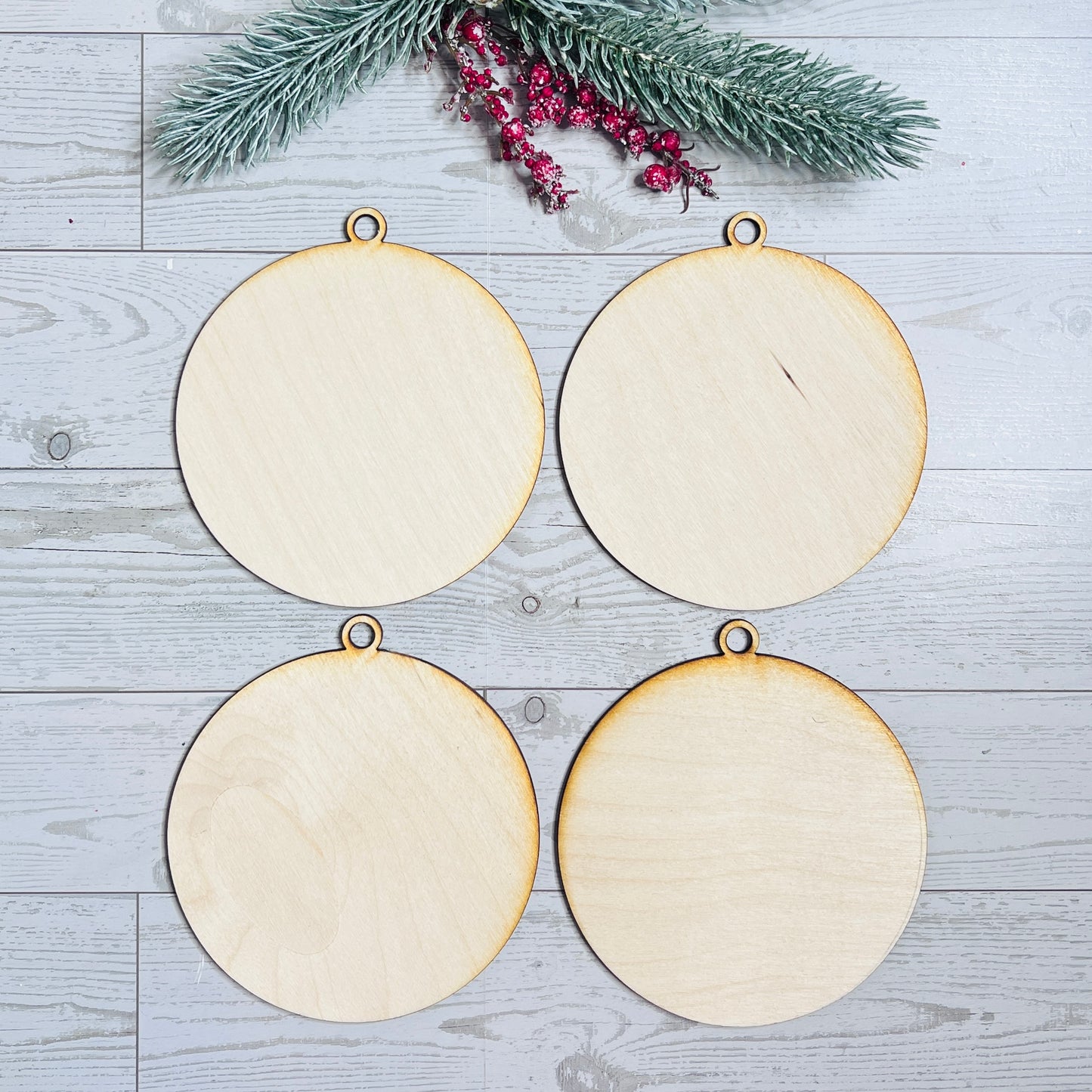 Set of 4 Unfinished Round Wood Ornaments - Free Shipping