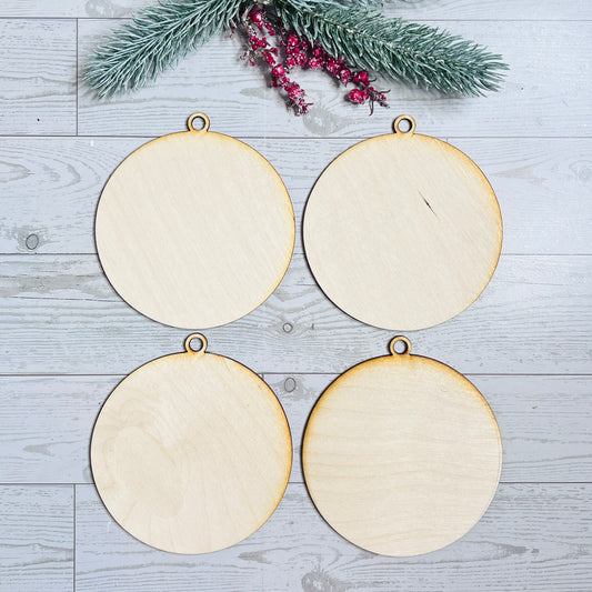 Set of 4 Unfinished Round Wood Ornaments - Free Shipping