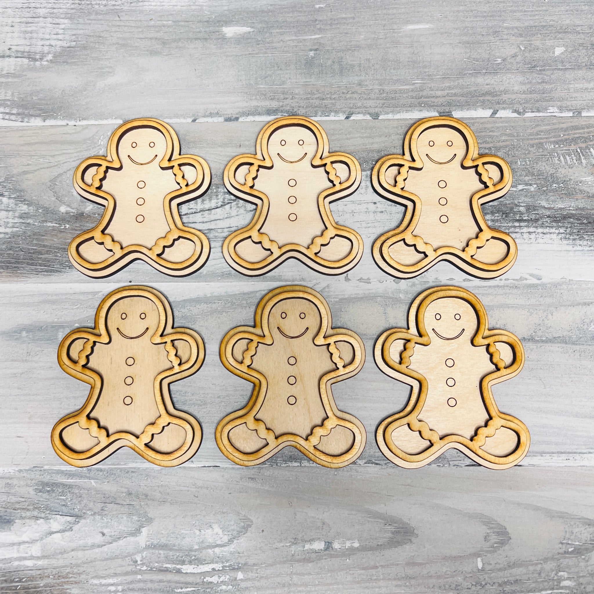 Set of 6 Unfinished Gingerbread Men with Overlay - Free Shipping