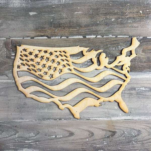 Unfinished American Flag USA Cutout - Free Shipping