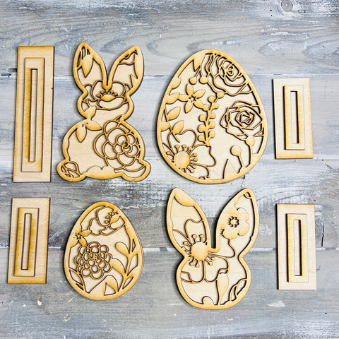 Unfinished Floral Easter Bunnies and Eggs