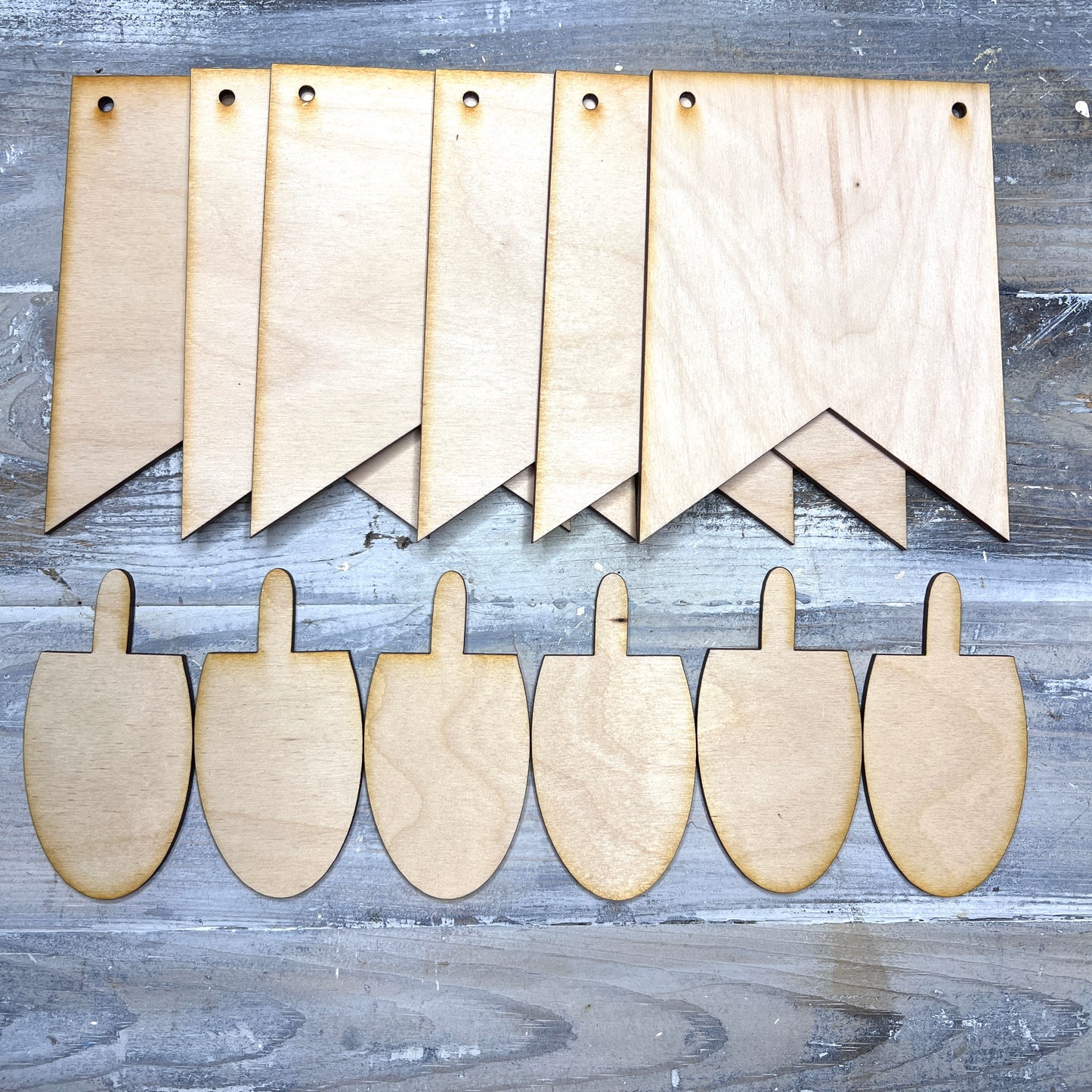 Unfinished Wood Pennant Banner Cutouts with Popsicles - Free Shipping