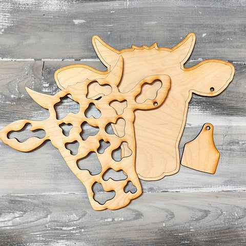 Unfinished Cow Head Cutout with Tag - Free Shipping