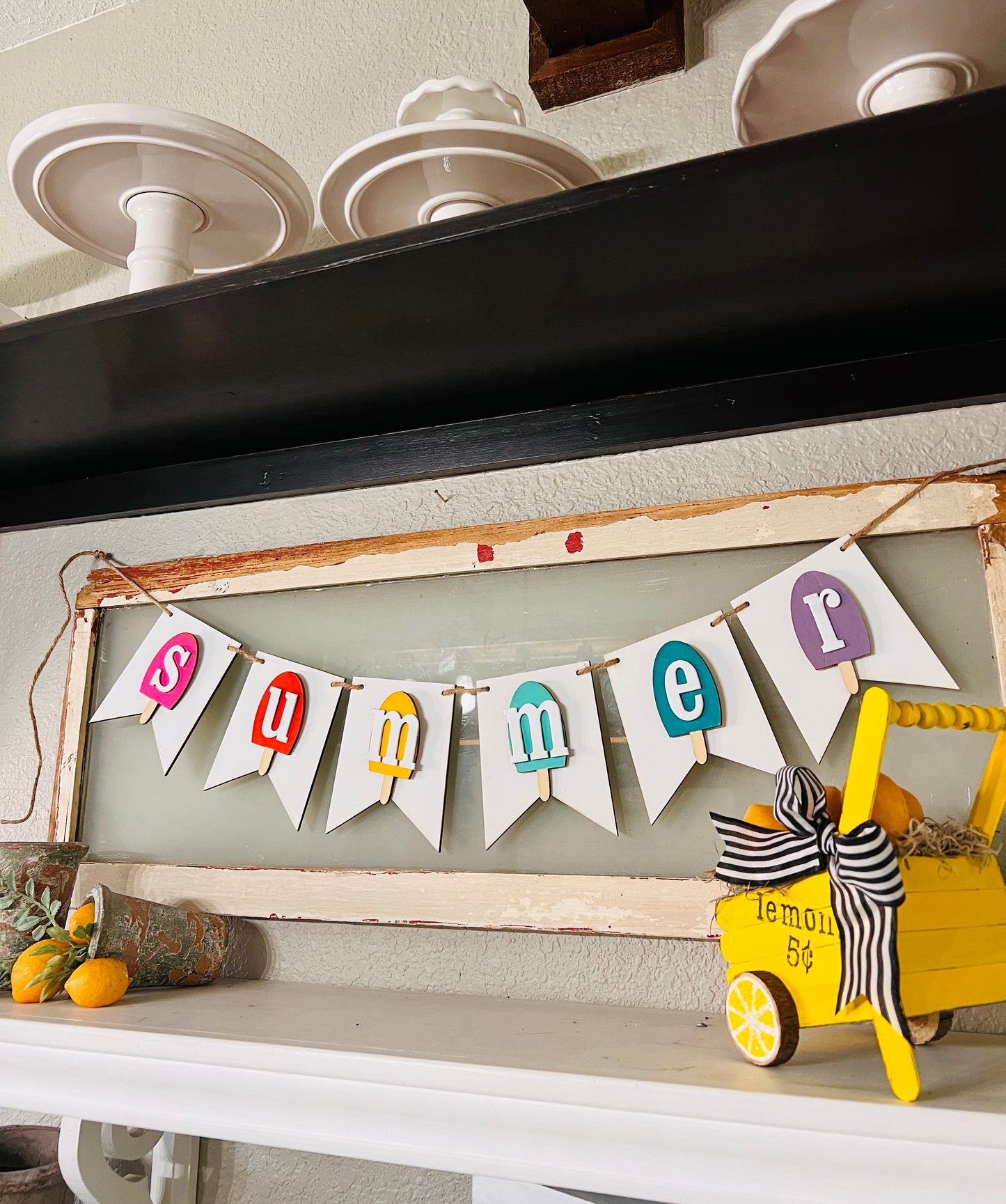Unfinished Wood Pennant Banner Cutouts with Popsicles - Free Shipping
